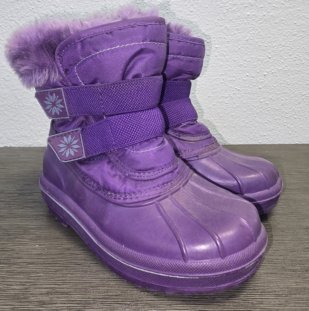 Girl's Thermolite Purple Winter Snow Boots with Faux Fur Trim Size: 11/12
